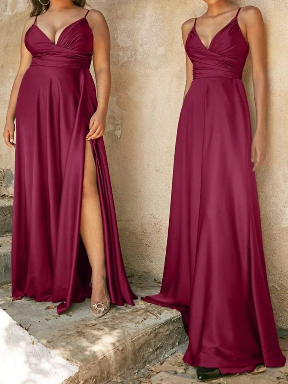 NWT Ladivine 7485 Soft satin Prom Dress Burgundy Size 4